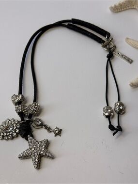 Otazu Necklace with Crystal Starfish Heart Pendant 18 Inch leather Cord